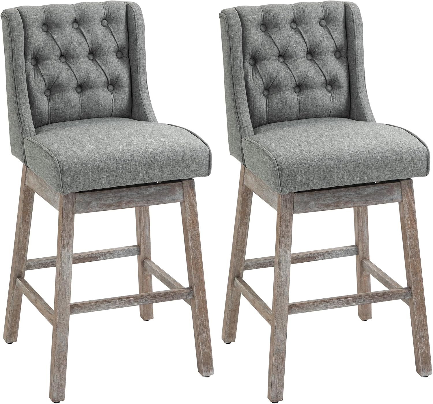 HOMCOM Bar Height Bar Stools Set of 2, 180 Degree Swivel, 27", Gray