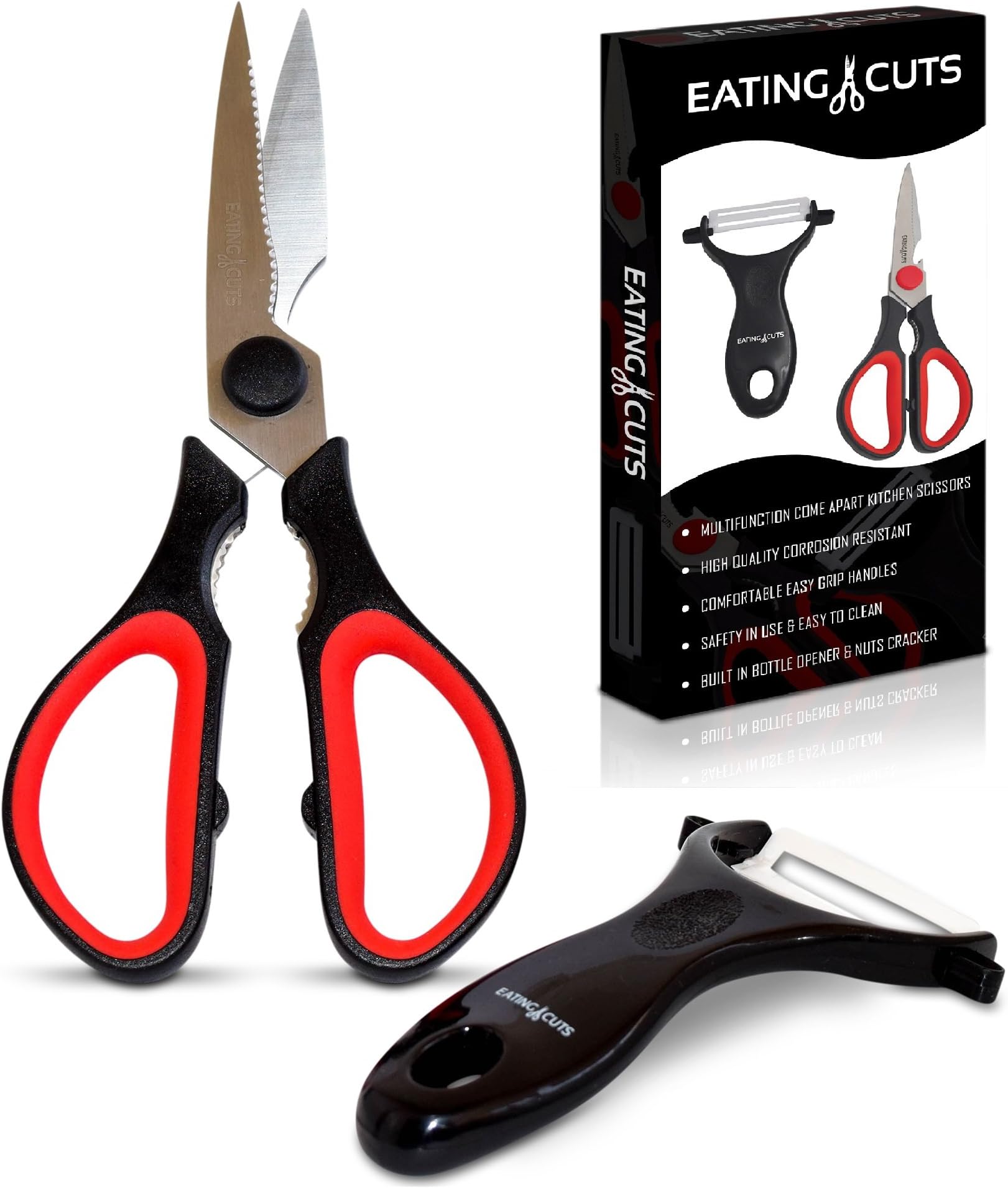 Multifunctional Heavy Duty Kitchen Scissors and Peeler - Best Kitchen Shears For Poultry, Chicken, Meat, Herbs, Vegetables and Fish. Stainless Steel Scissors Never Rust