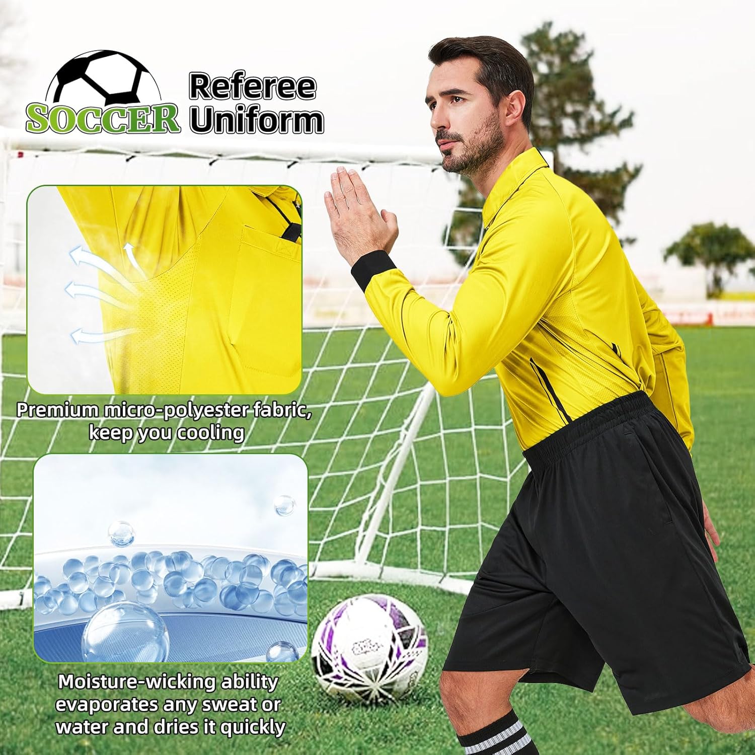 CUTIEHON Soccer Referee Jersey, Long Sleeve Official Pro Soccer Referee Shirt, Featuring a Badge Holder & Pockets - Image 4