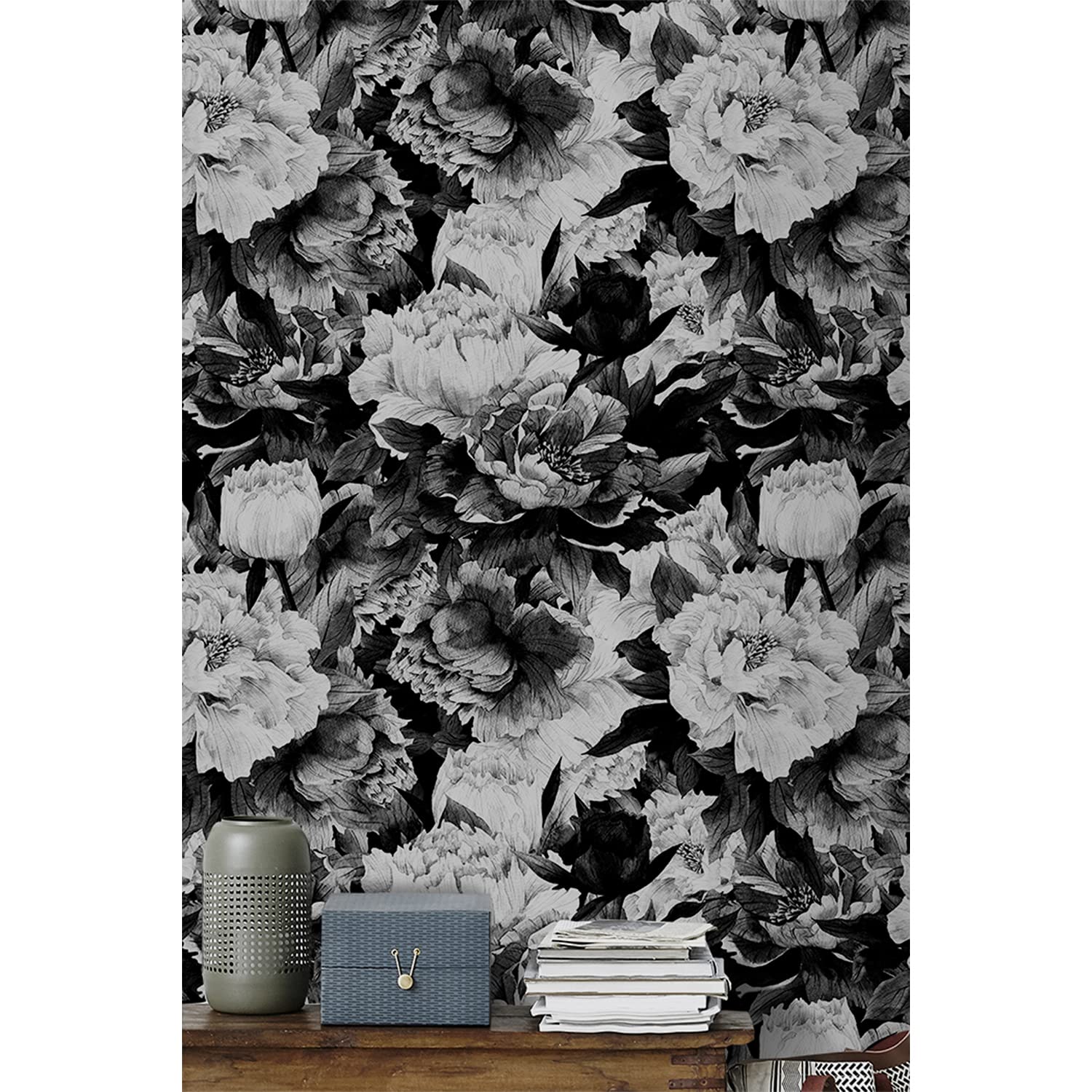 Adhesivo decorativo fotomurale lavable para renovar paredes dañadas con rosas florales