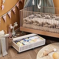 Vista 4 de Bamboo Under Bed Storage Containers with Wheels, 2 Pack Large Under the Bed Shoe Storage Bins, Wood Rolling Underbed Drawers Organizer for Bedroom