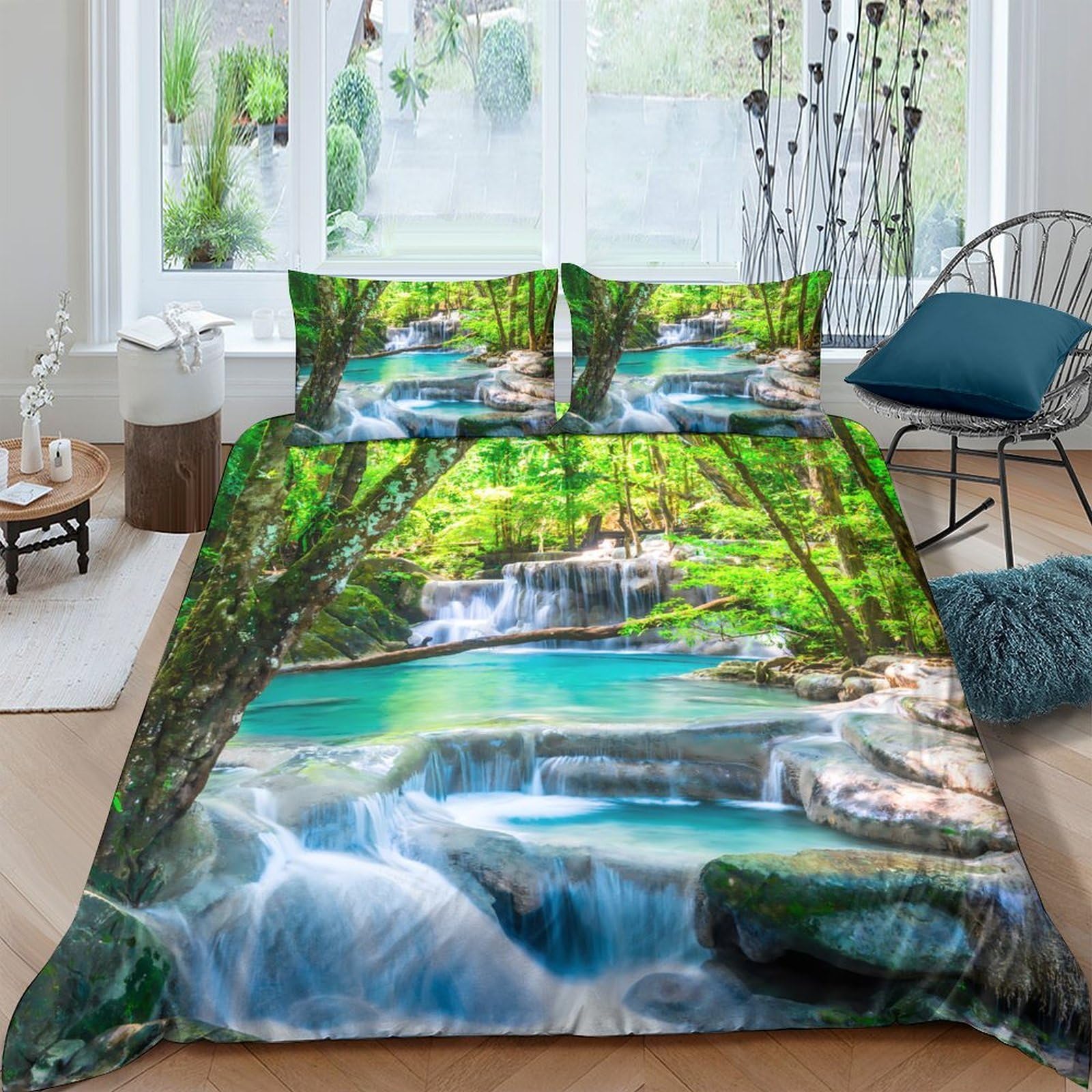 Ctjqhvkz Style-8 3D Printed Waterfall Forest Fitted Sheet Microfiber Soft Nature Landscape Mattress Cover For Bedroom Guest Room Decor Single（135X200cm）