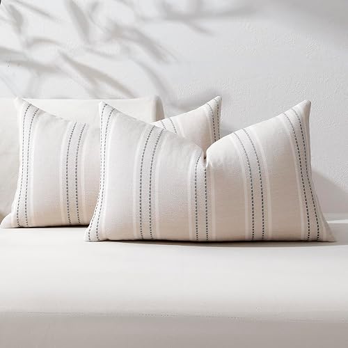 Miniatura 21 de Hckot Juego de 2 fundas de almohada navideñas de 20 x 20 pulgadas, fundas de almohada de lino con textura, fundas decorativas cuadradas para sofá,