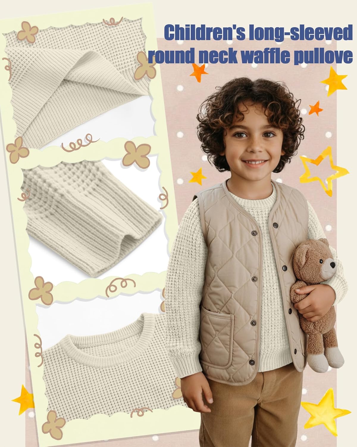 Baby Infant Girl Boy Toddler Preschooler Sweater Long Sleeve Crewneck Waffle Knit Pullover Sweatshirt Fall Winter - Image 4