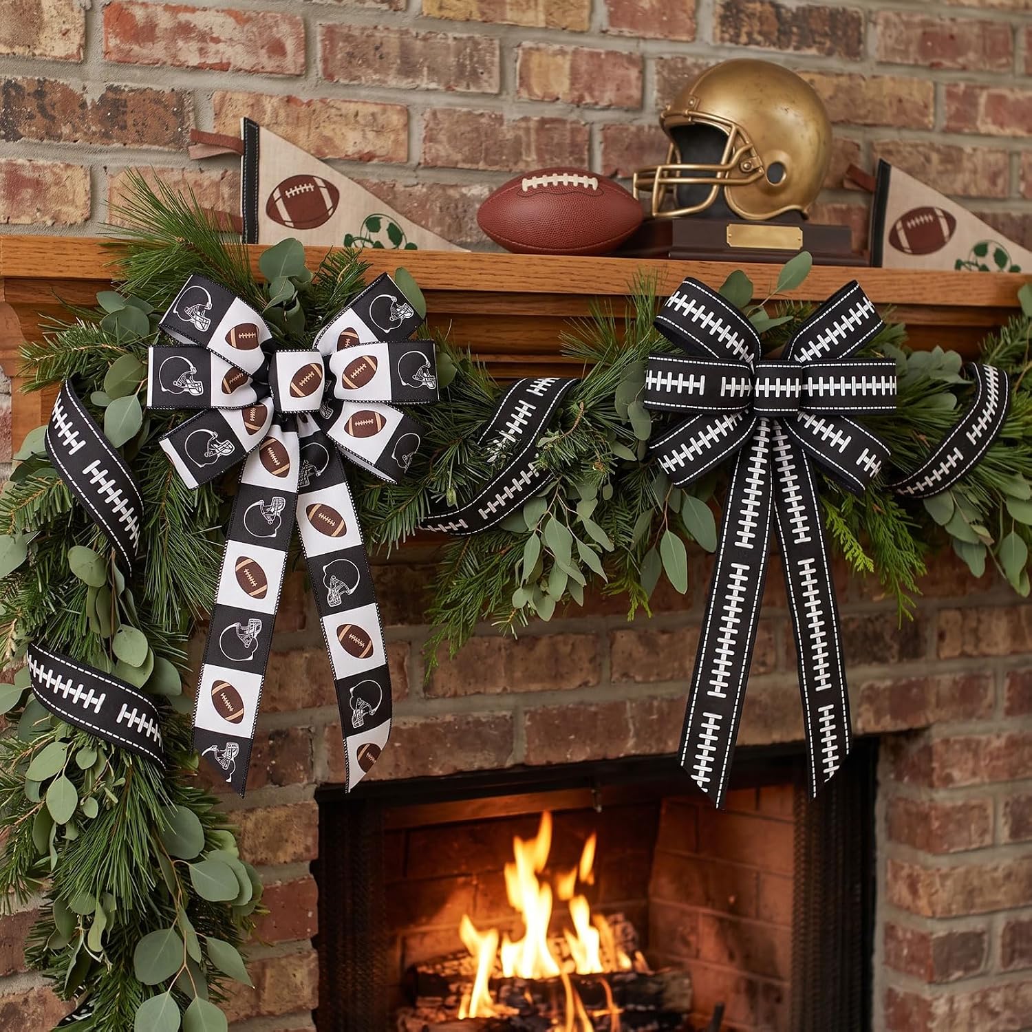 2 Rolls American Football Burlap Fabric Ribbon for Home Party Decor image 4