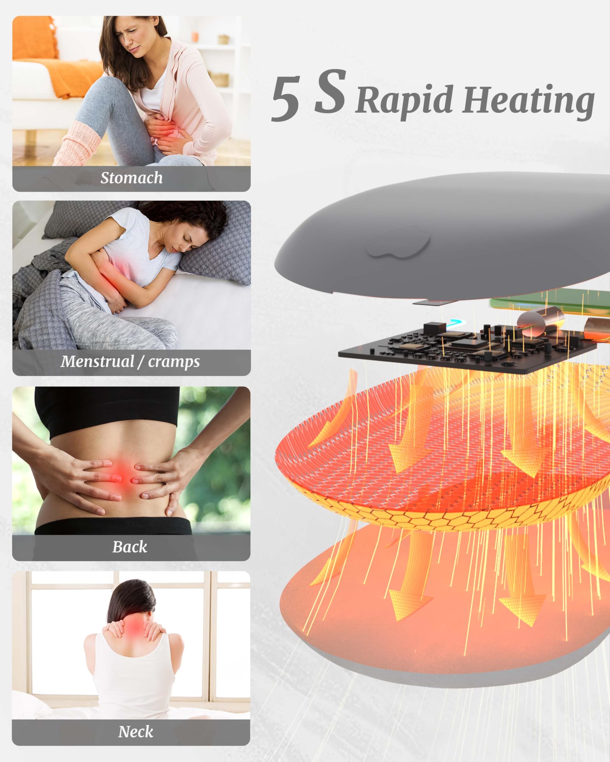 Heat Pad for Period Pain Relief Upgraded 6 Heat Massage Modes Electric Fast Heating Pad for Lower Back Pain Cramp Menstrual Rechargeable USB Heated Belt Gifts for Women Girls Her Grey - Image 2