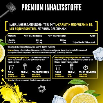 Gen German Elite Nutrition L-Carnitine 6000 Liquid - 1000 ml Lemon 6000 mg L-carnitine amino workout drink vegan high dose