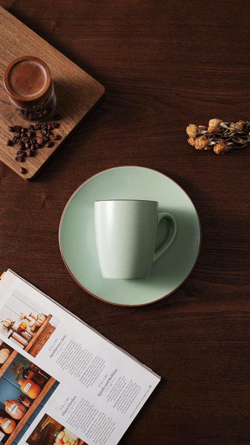 famiware Venus Coffee Mugs for 6, 14 oz Mug Set, Dringking Cup with Handle for Coffee, Tea, Cocoa, Milk, Light Green