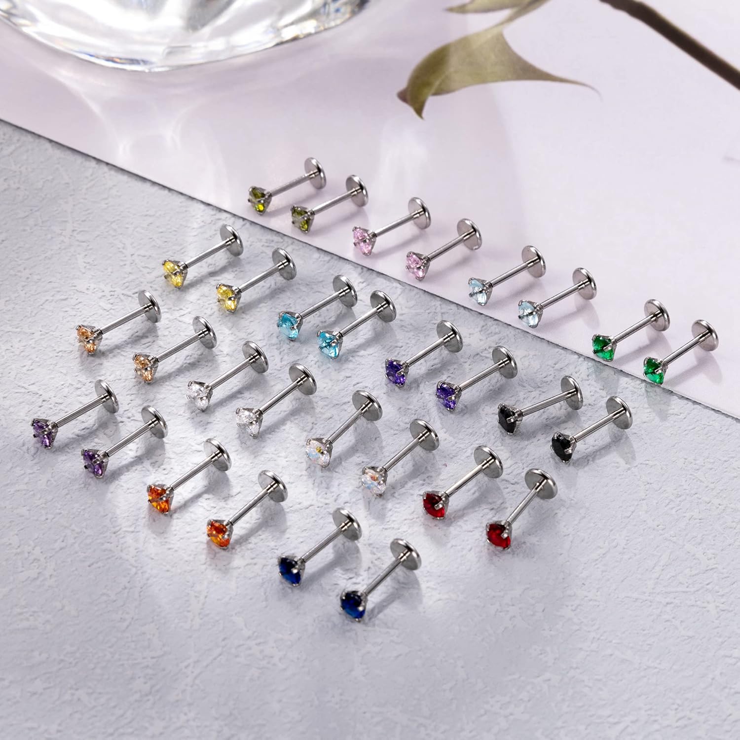 15 Pairs 20G 316L Stainless Steel Threadless Stud Earrings for Women Men Cartilage Helix Tragus Stud Earrings Small CZ Labret Monroe Studs Push in Nose Studs 2-3mm Ear Piercing Jewelry Set - Image 5