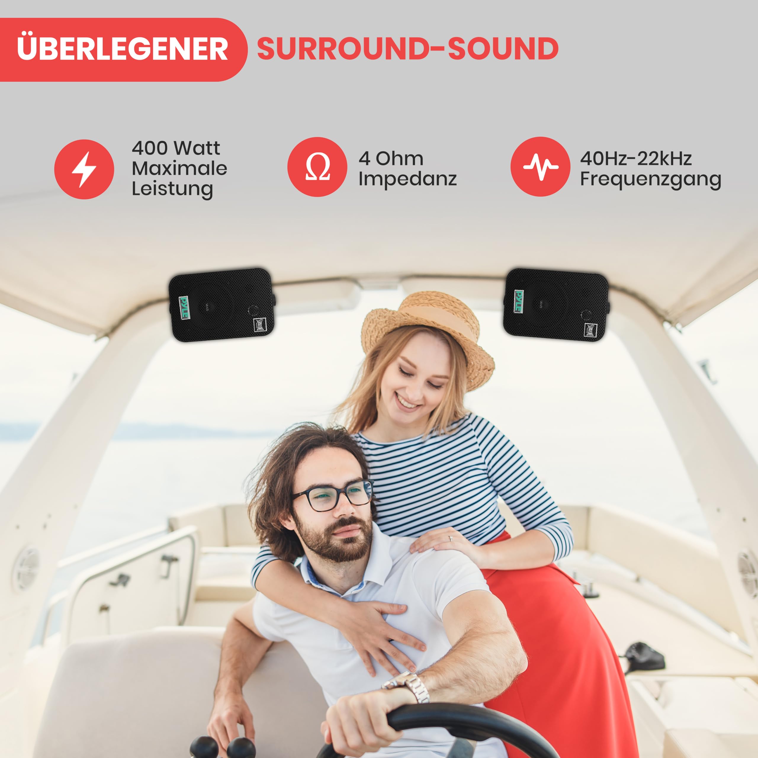 Pyle Outdoor Lautsprecher, Außen-Lautsprecher, 200W- Speaker, Wasserdicht, Musikbox- 2er Set, Indoor/Outdoor, für Patio, Garten,Deck, Boot, Terrasse, Restaurant, Leicht Montierbar