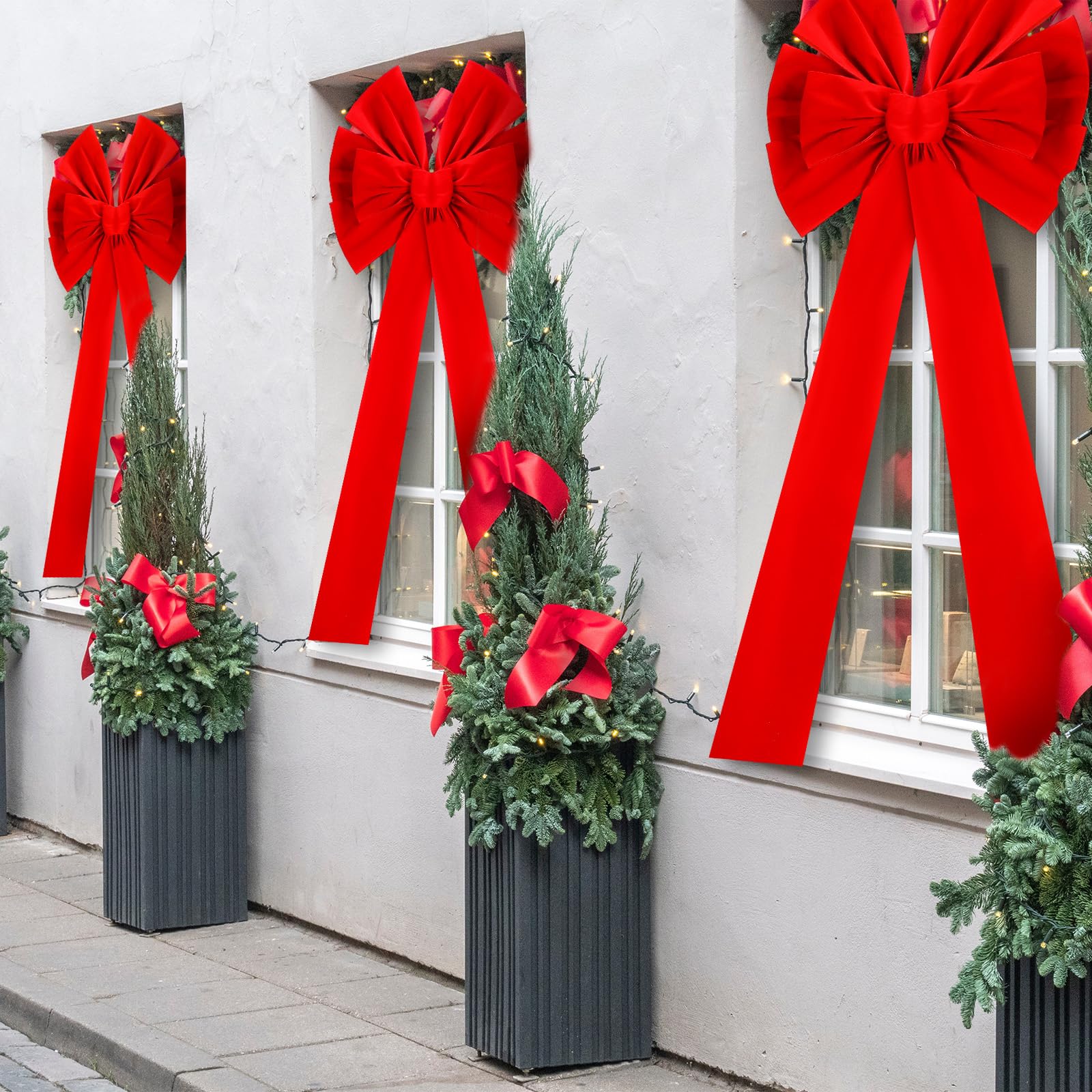 Hungdao Cimier de Sapin de Noël Extra Large – Nœuds géants en Velours avec Longs serpentins – Nœuds décoratifs surdimensionnés pour Sapin de Noël, Porte d'entrée, terrasse et décoration extérieure