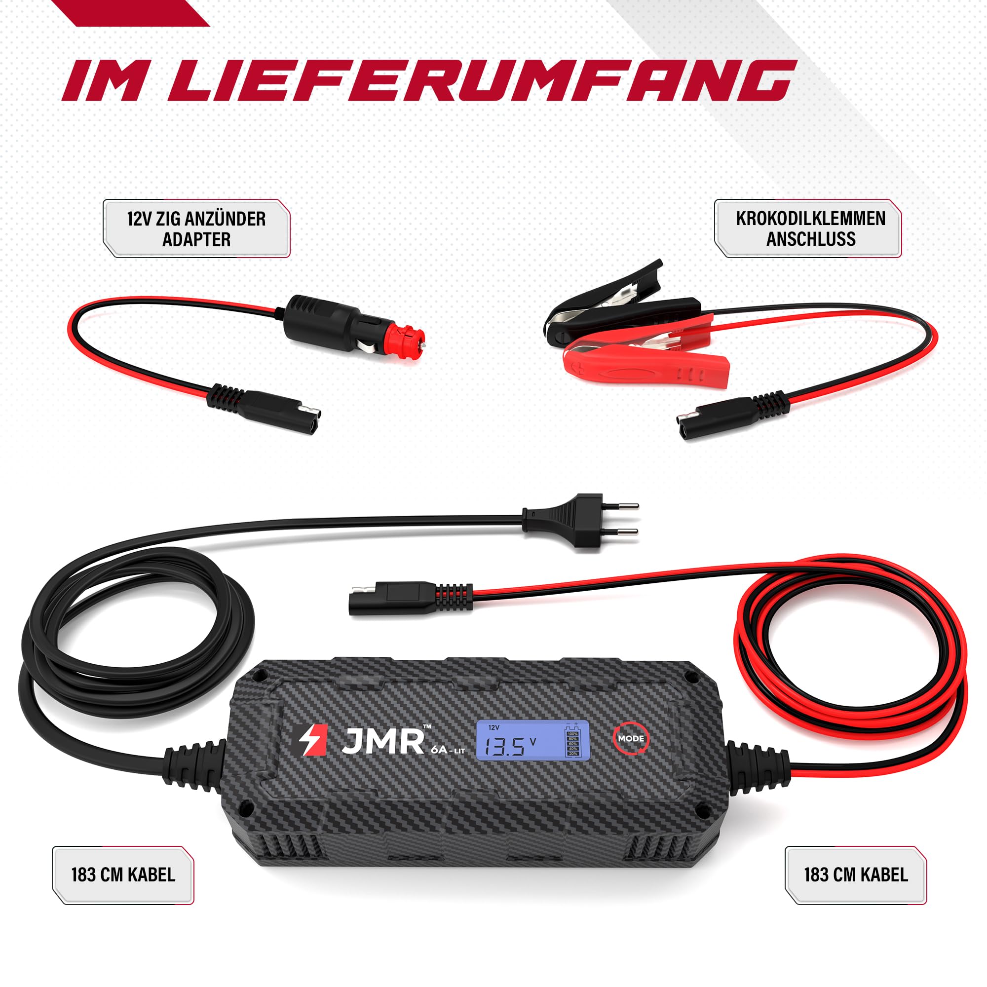 JMR Batterieladegerät für Porsche 911 Panamera Cayenne Macan Cayman 718 Boxter Alle Modelle Autobatterie Ladegerät Erhaltungsladegerät Akkuladegerät Erhaltungsgerät Auflader (Lithium-Modus hinzufügen)