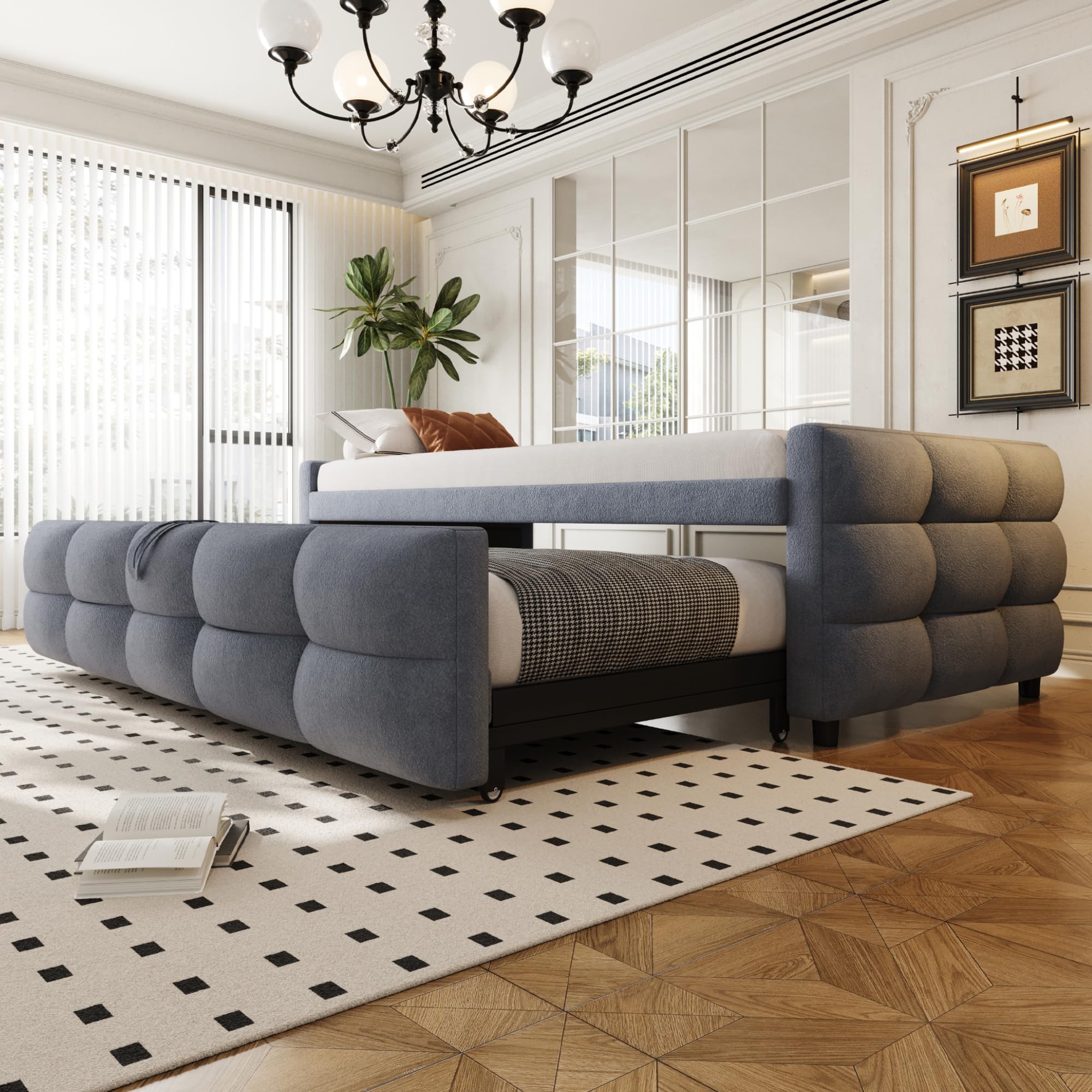 Lubvtti Divano letto pieghevole 90×180-190 cm, tessuto in velluto, con rete a doghe, letto imbottito multifunzionale, grigio (materasso non incluso)