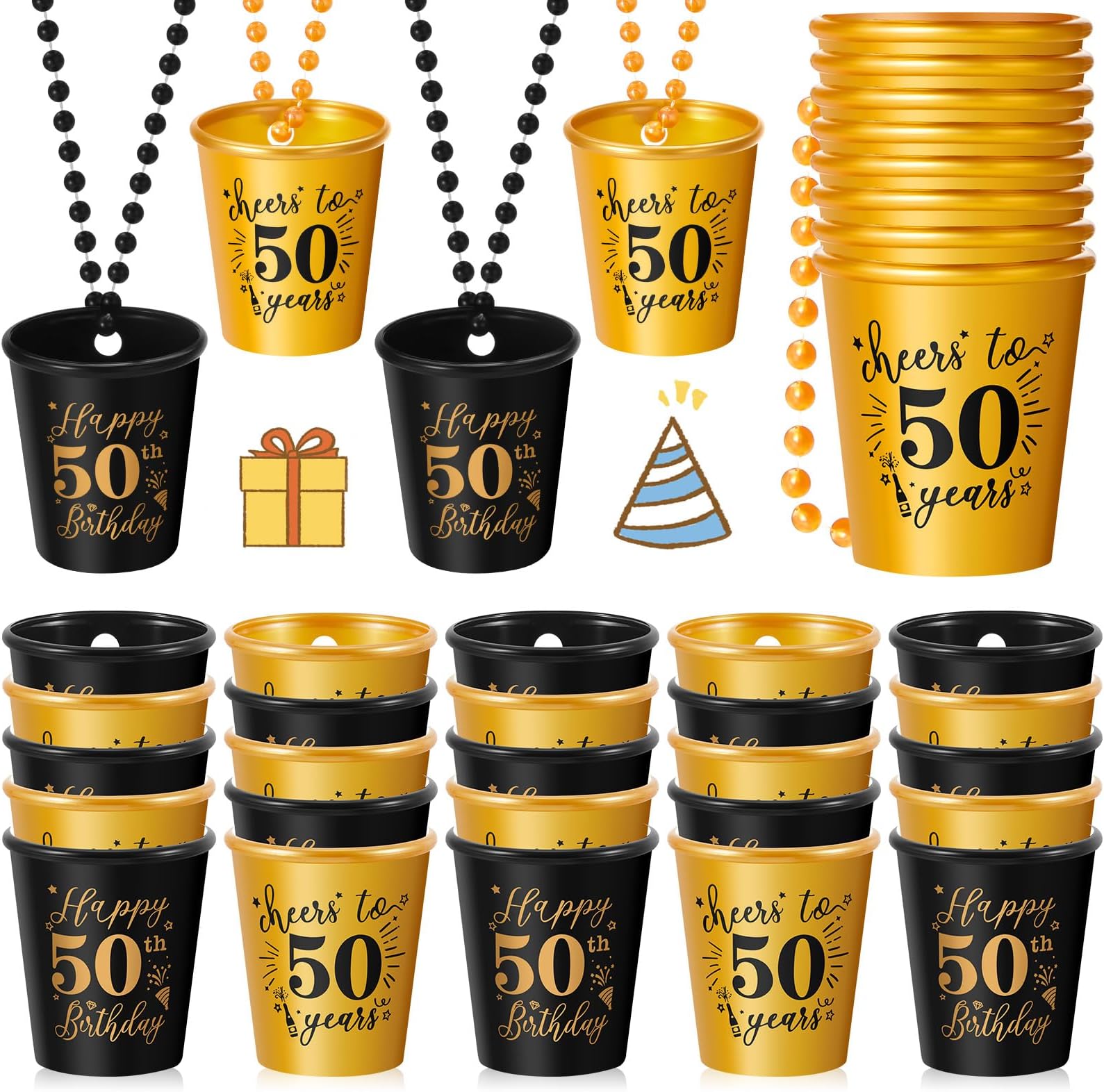 Sureio 24 Pack Shot Glass on Beaded Necklace Shot Glass Necklaces Plastic Shot