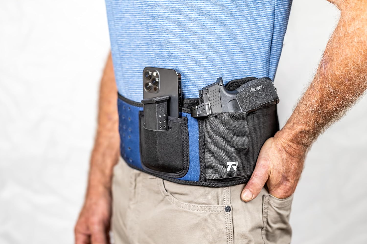 Rounded Belly Band Holster for Men Women - Gun Holster for Comfortable Carry Fits Glock, Smith Wesson, Taurus, Ruger, & More-Breathable Neoprene Waistband Holster for Most Pistols & Revolvers NVY, SM