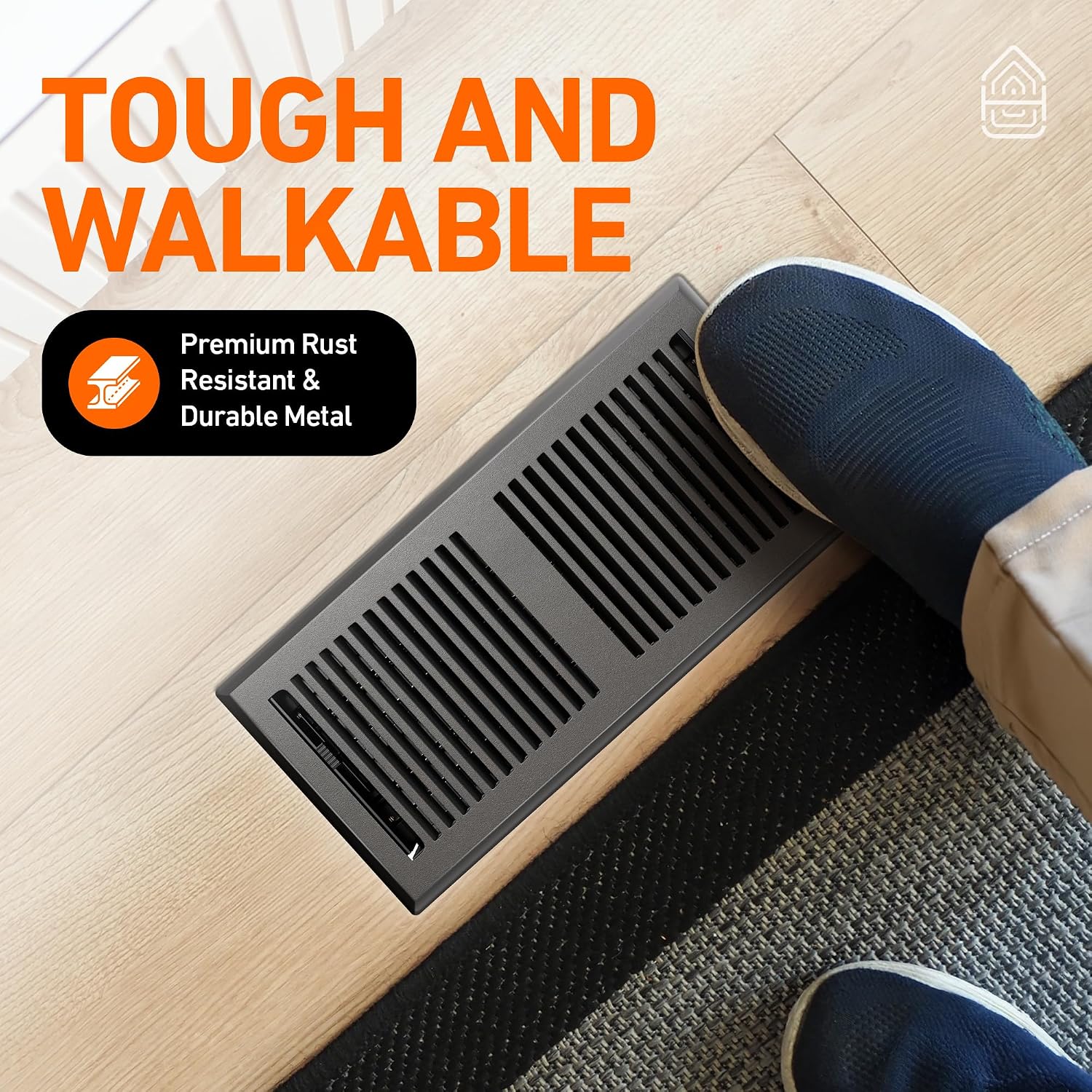 4X14 Floor Vent Covers Floor Register with Mesh Cover Trap, Heat and Air, Walkable Metal Floor Register for HVAC Duct, Contemporary, Dark Grey