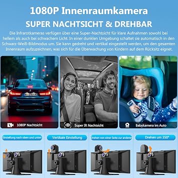 Carpuride W125S Carplay Screen 3 Channel Dash Cam 4K Front & 1080P Back