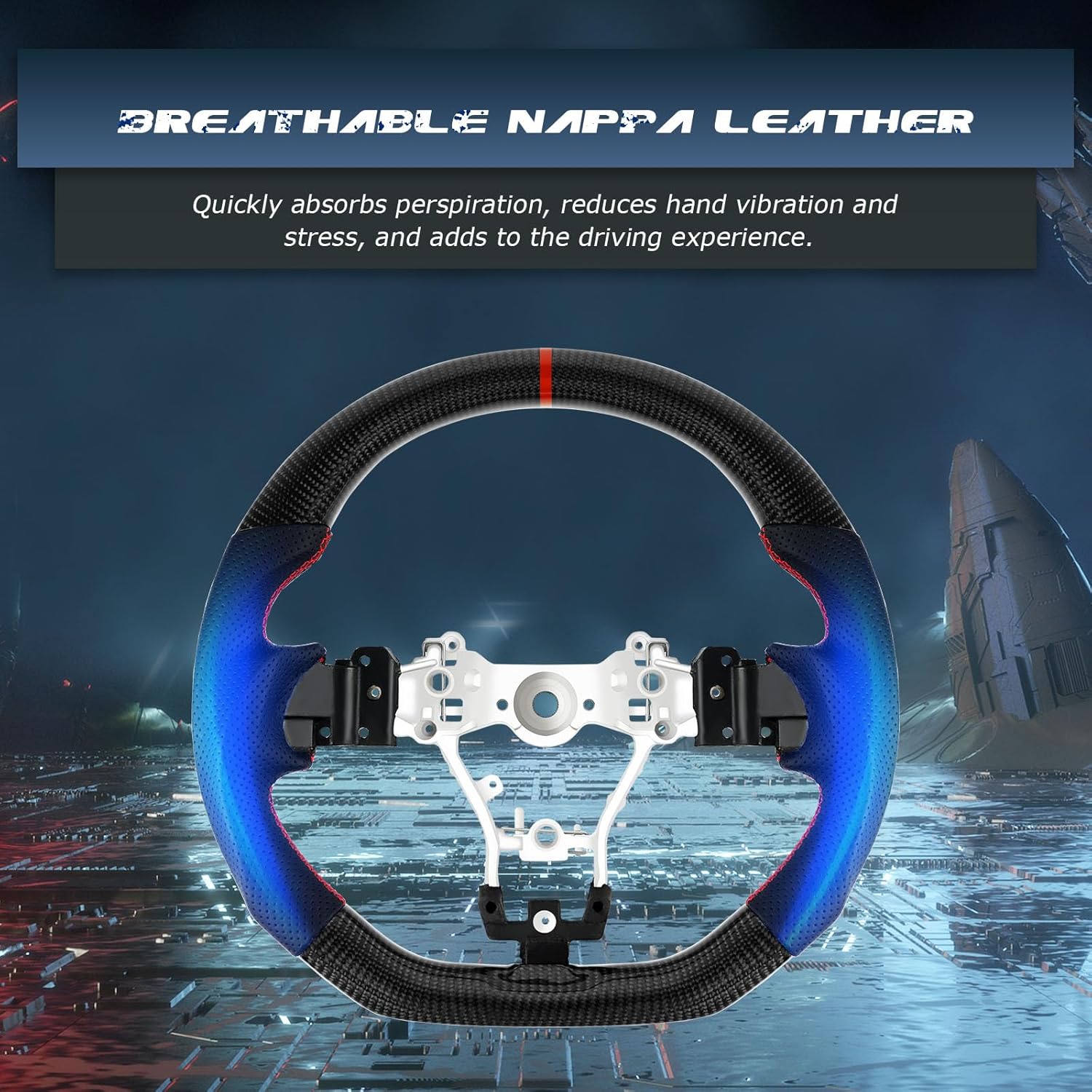 Real Carbon Fiber Steering Wheel D-shaped Nappa Perforated Leathe rWith stitching Flat-bottom Steering Wheel For Subaru WRX 2015-2020