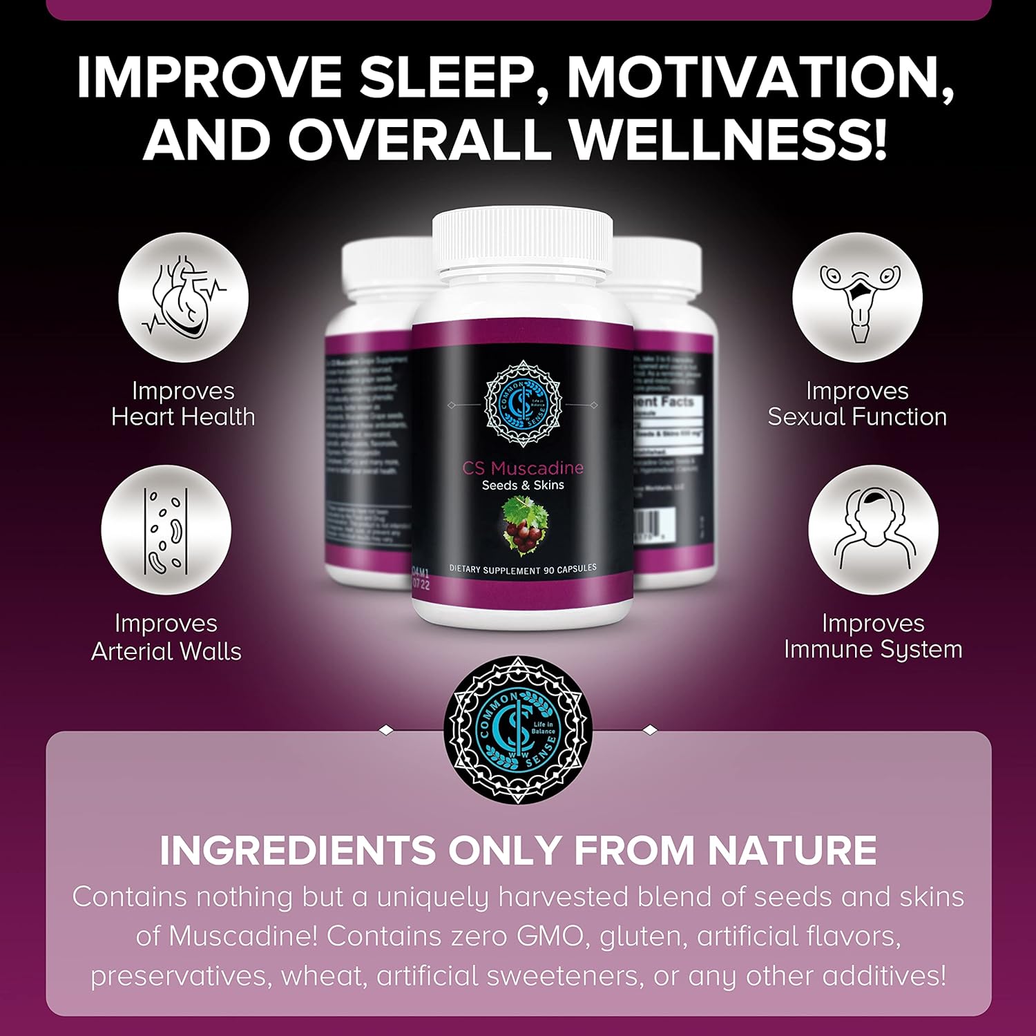 Common Sense Wellness Worldwide Commonsense Pure Muscadine Grape Seed and Skin Extract Capsules - Powerful Antioxidants for Heart Health and Boosting Your Immune System - 90 Capsules. - Image 4