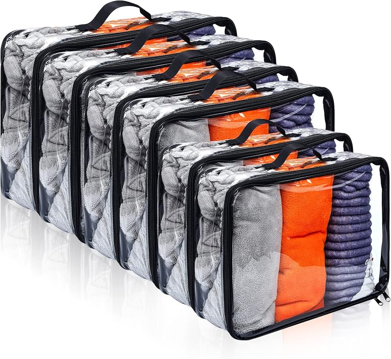 Hillban 6 Pcs Black Large Clear Travel Packing Cube 3 Sizes See Through PVC Organizer for Suitcase Multipurpose Pouch with Handle Vinyl Zippered Storage Bags Luggage Cube Organizer