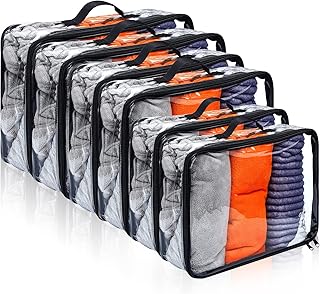 Hillban 6 Pcs Black Large Clear Travel Packing Cube 3 Sizes See Through ...