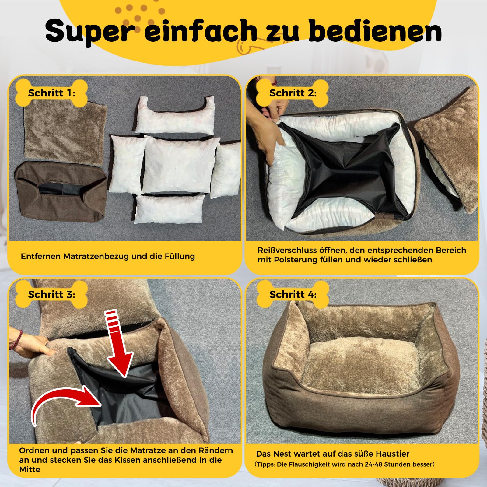 Cama ortopédica para perros medianos y grandes, 73 x 59 x 18 cm (zona de dormir 51 x 41 cm), cesta para perros con borde alto, funda extraíble y lavable, antideslizante, gris oscuro