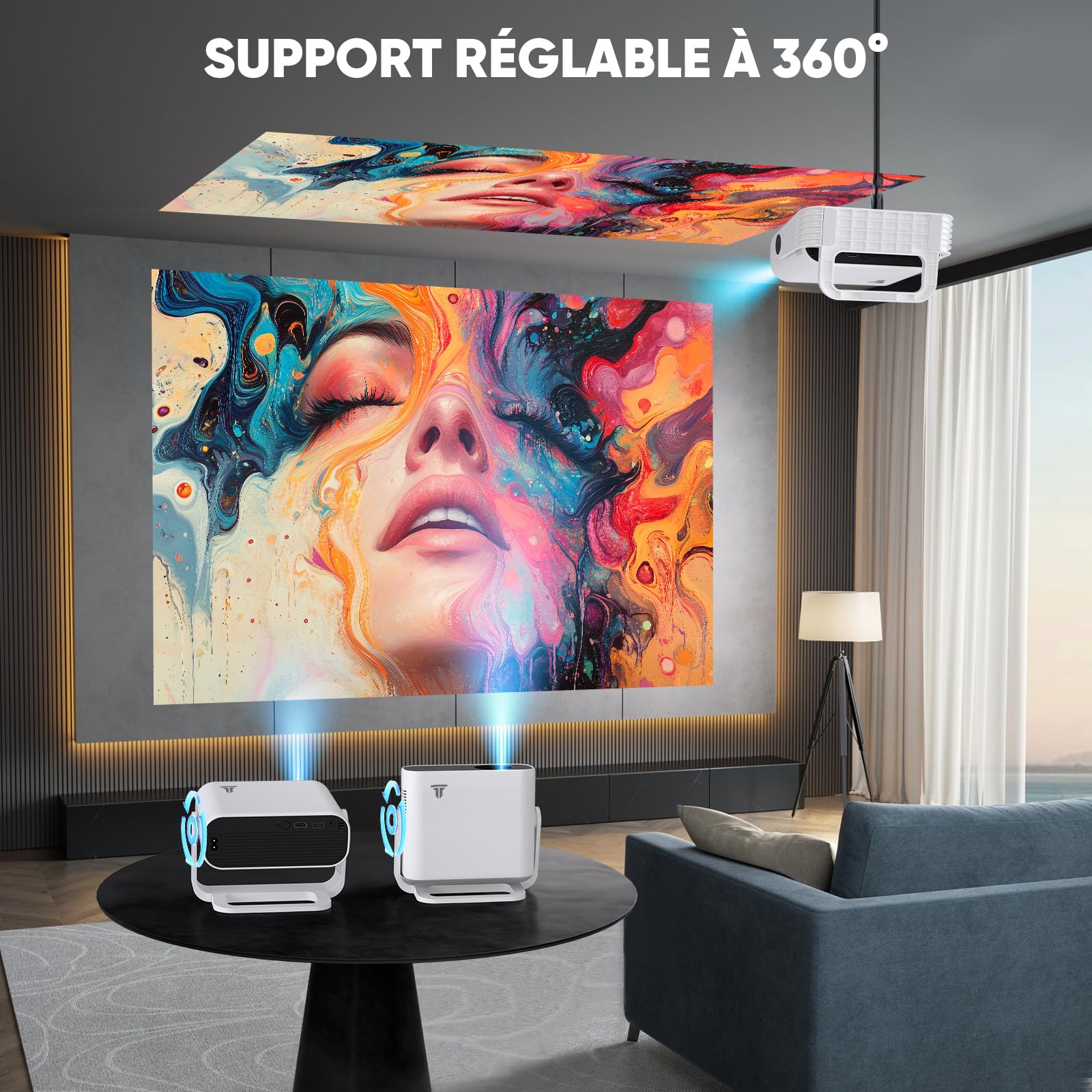 Videoprojecteur Intelligent 1080P Natif 4K WiFi 6 Bluetooth 5.2 210ANSI Correction Trapézoïdale Automatique Focus Électronique