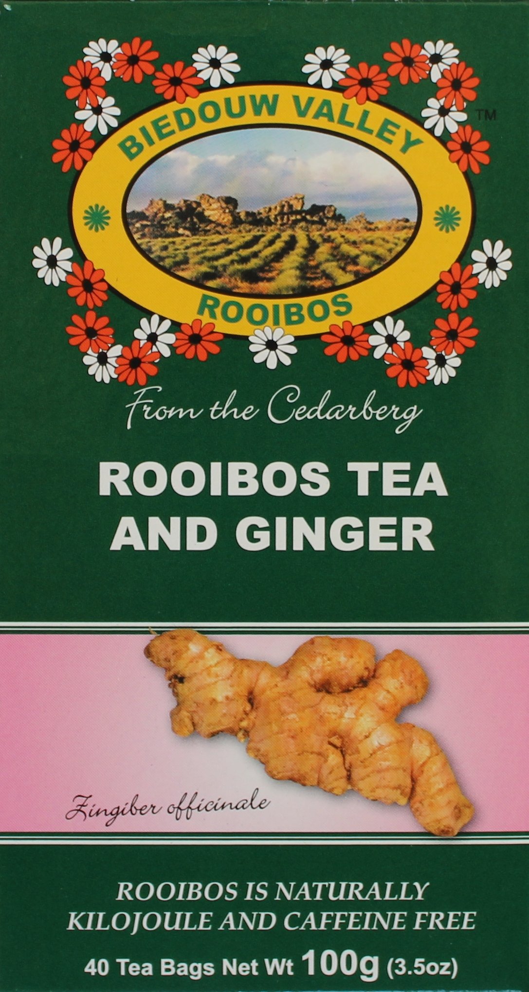 Rooibos & Ginger(12%): 40 Bag Count 3.5oz. 100% Natural Original South African Healthy Herbal Tea. Caffeine and Calorie Free, Antioxidant & Mineral Rich. Grown at High Altitude in Natural Habitat.