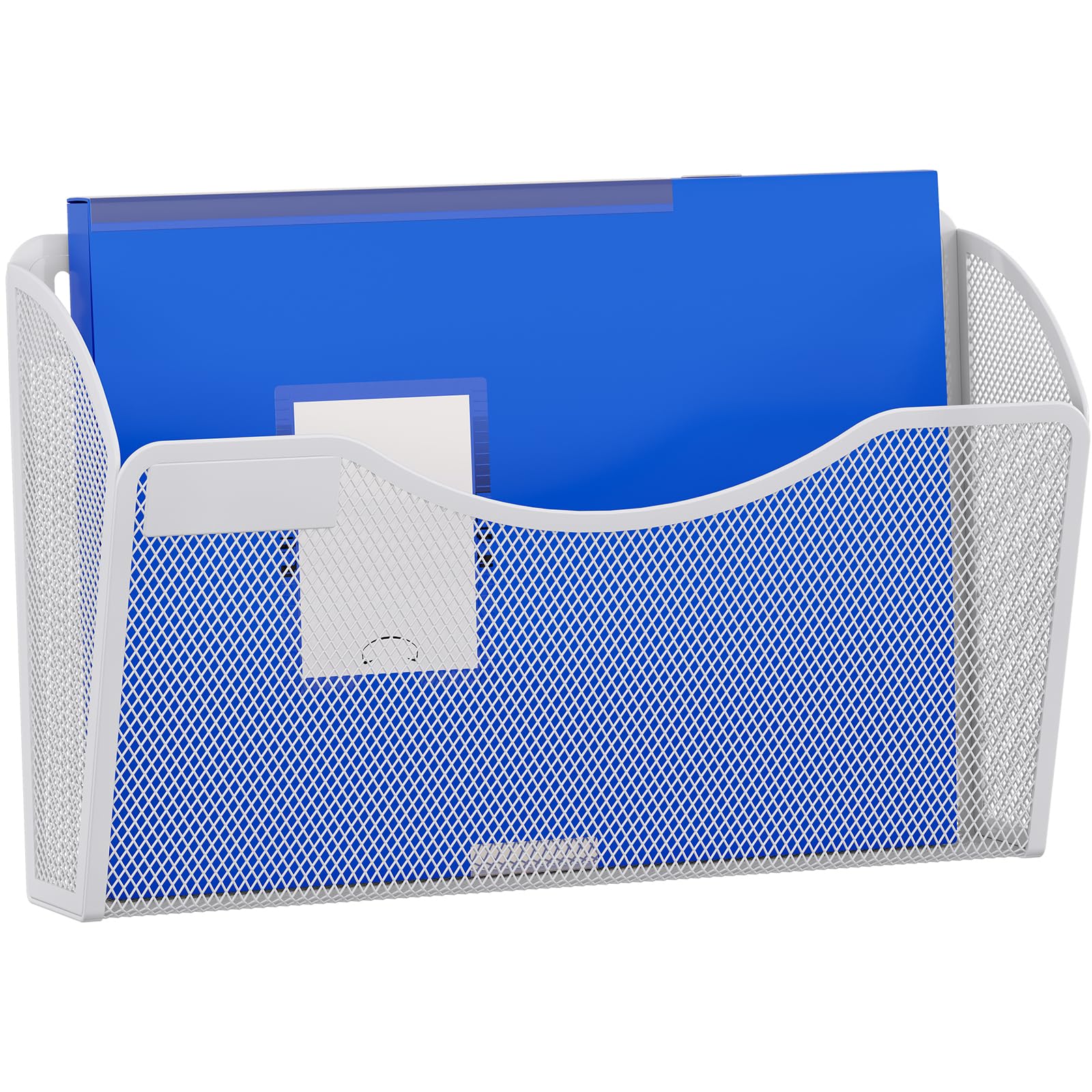 EasyPAG 1 Pochette Paysage Métal Porte Revue Mural Porte Document Suspendu A4 Organisateur de Bureau à Suspendre Banette de Rangement Corbeille a Courrier Murale avec Plaque d'étiquettes,Blanc