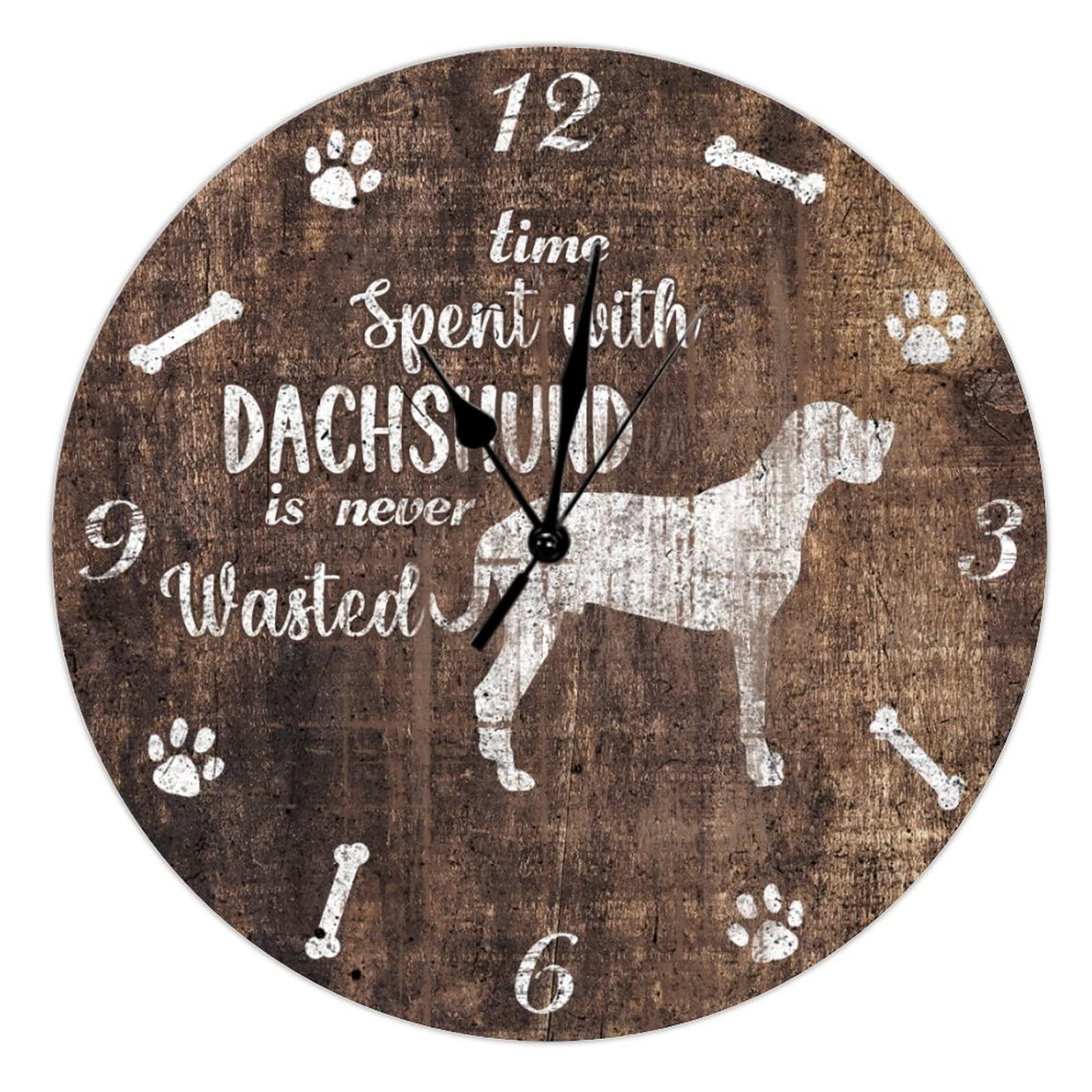 Horloge murale en bois 38cm silencieuse avec citation de chien pour le salon