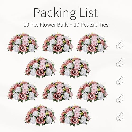 Miniatura 8 de Esferas de flores para centros de mesa, rosas de boda, 10 bolas de rosas artificiales con base, bola de flores falsas de rosa polvorienta, bola de