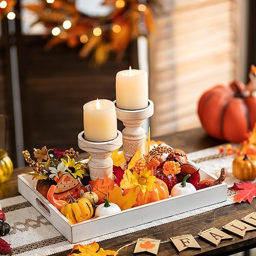 Miniatura 2 de Hanobe Bandeja para servir con asas Juego de 2 bandejas rectangulares de madera decorativas rústicas con asas recortadas para mesa de café,