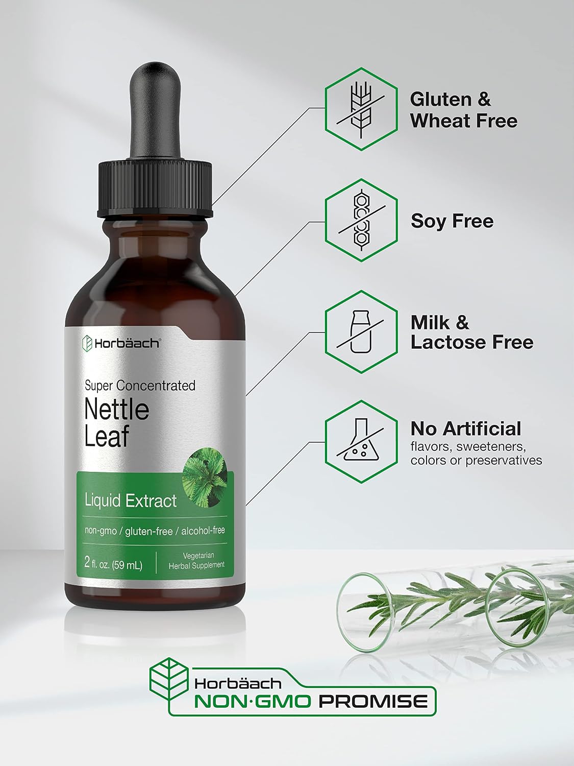 Stinging Nettle Leaf Extract | 2 fl oz | Alcohol Free Liquid | Vegetarian, Non-GMO, Gluten Free Tincture | by Horbaach