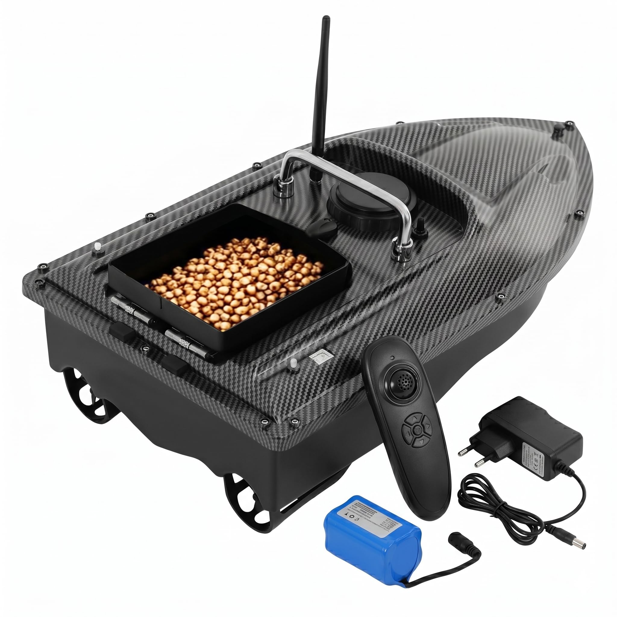 500m Barchetta per la Pesca Barca per Esche Telecomandata, Barca per Esca da Pesca con Luce LED, Capacità di Carico 1.5KG Pesca Notturna Barca per Esche con Grande Contenitore per Esche Barca
