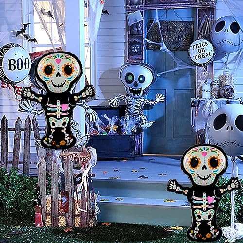 Miniatura 4 de Globos gigantes de esqueleto de Halloween de 35 pulgadas, 2 globos de esqueleto de calavera de azúcar, suministros de fiesta de cumpleaños,