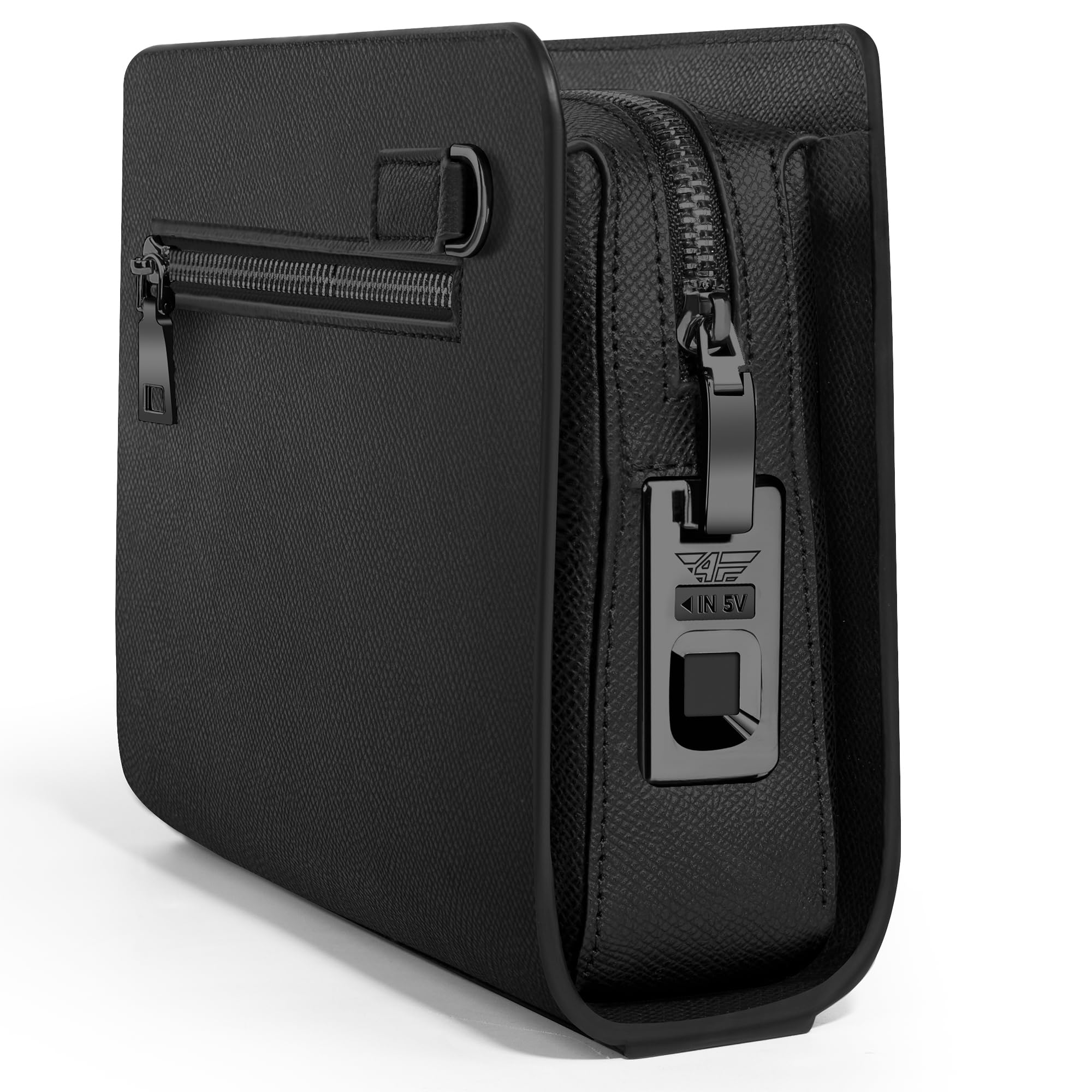 Männerhandtasche mit Fingerabdruck-Schloss & Smart Tracker Kompatibel mit Apple Wo ist? APP, Sicherheits-Handgelenktasche aus Leder für Herren, Clutch mit Kartenfach & 2 Fächer