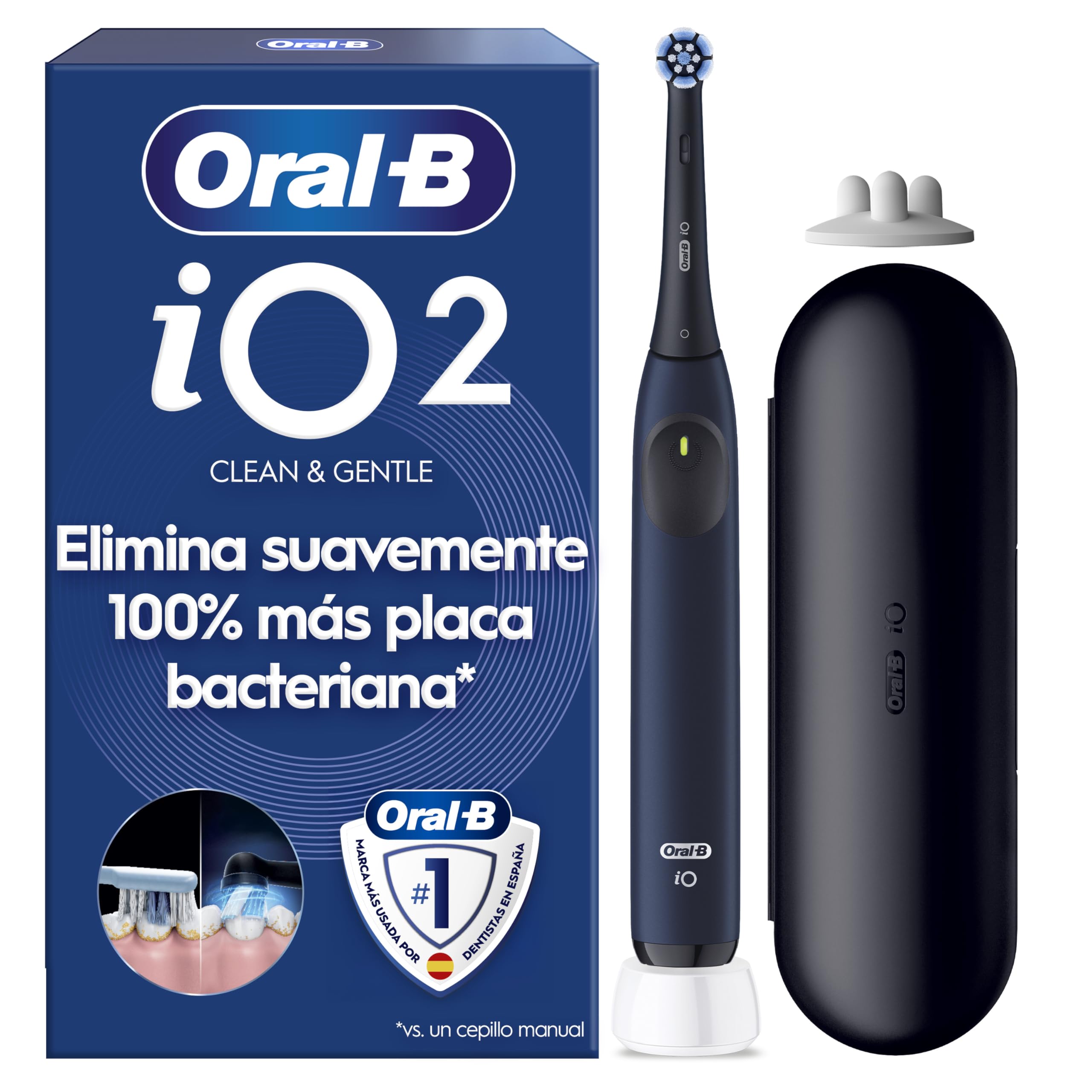 Oral-B iO 2 Cepillo de Dientes Eléctrico Azul Mar, 1 Cabezal, 1 Estuche De Viaje, 3 Modos De Cepillado, Sensor De Presión y Temporizador, Diseñado por Braun, Edición Limitada