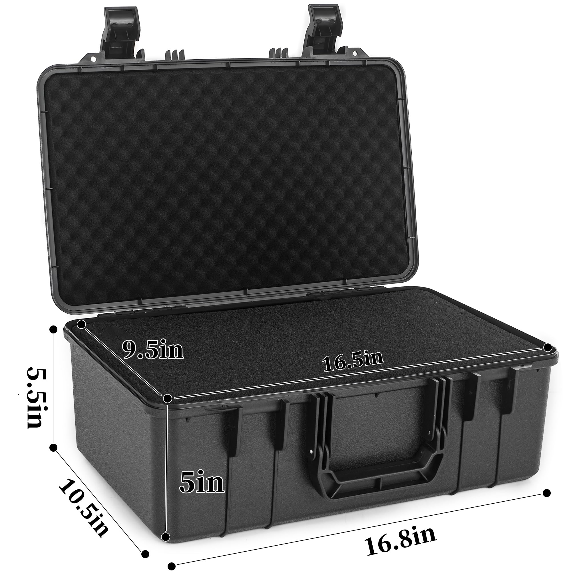 TORIBIO Funda rígida para micrófono, drones, cámara, equipos, estuche de almacenamiento portátil, caja dura de espuma precortada, caja de seguridad anticaídas para viajes, excursiones de mano, 17 x 10