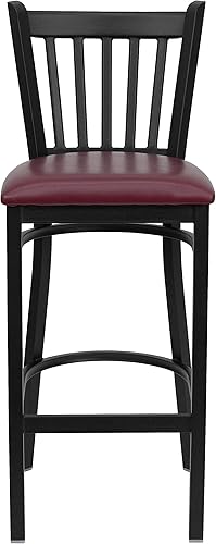 Miniatura 5 de Flash Furniture HERCULES Series - Taburete de bar de metal con respaldo vertical negro - Asiento de vinilo burdeos