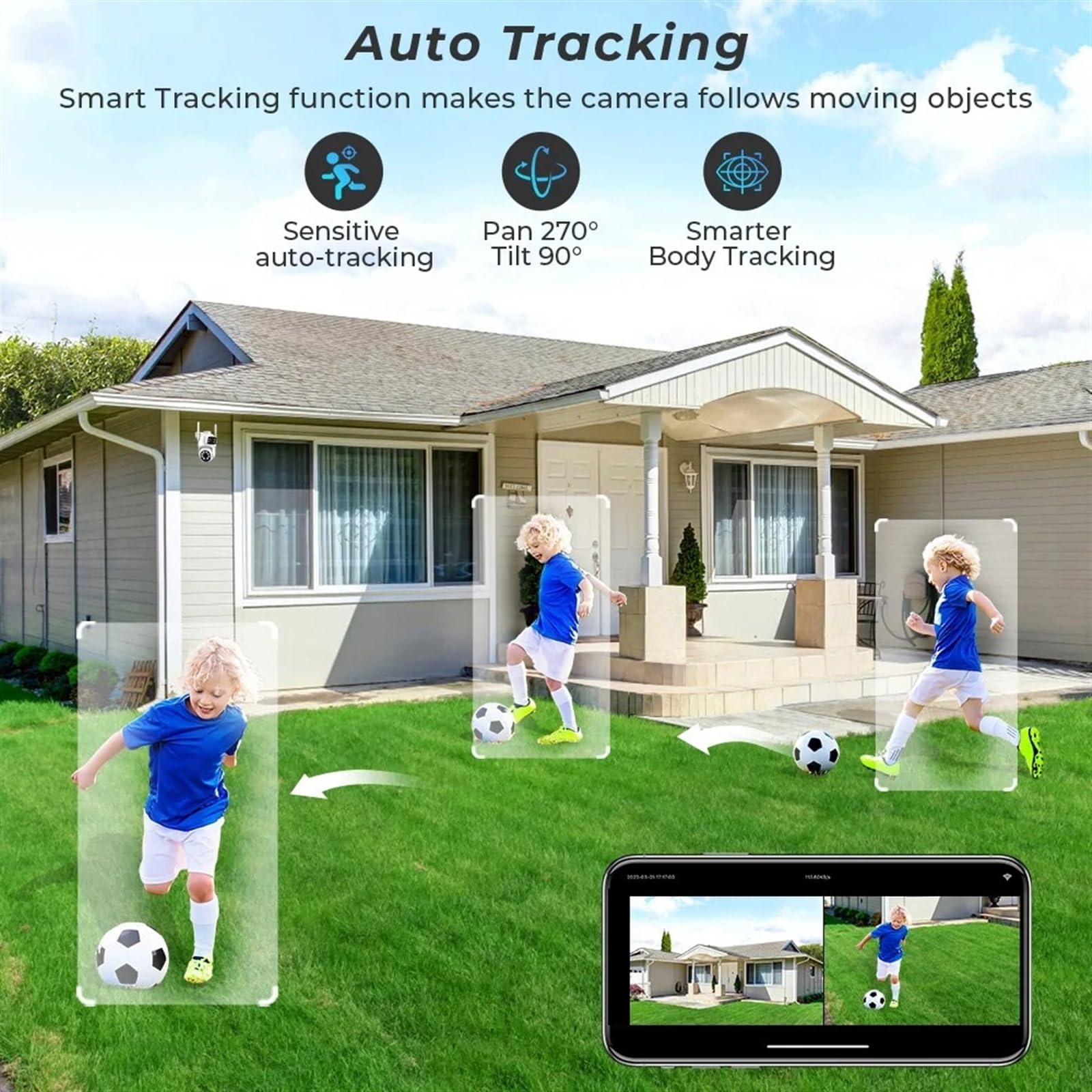 Caméra de sécurité, Caméra 4K 8MP PTZ, Double Objectif, écran, Zoom numérique 4X, caméra IP 4MP HD, Suivi Automatique, vidéosurveillance extérieure(8MP Add 128G SD Card)