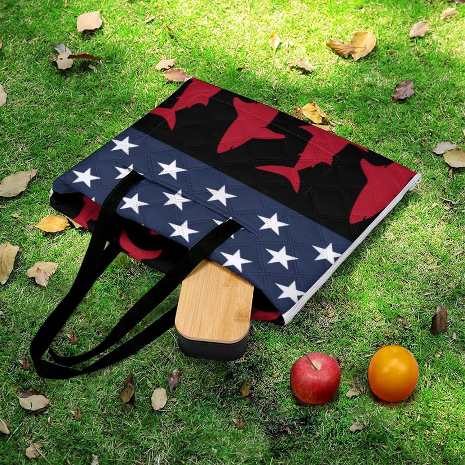 Fish American America Flag Picnic Blankets,Portable Waterproof Foldable Picnic Mat,Sandproof Outdoor Mat for Park Picnic Blanket Accessories for Adults
