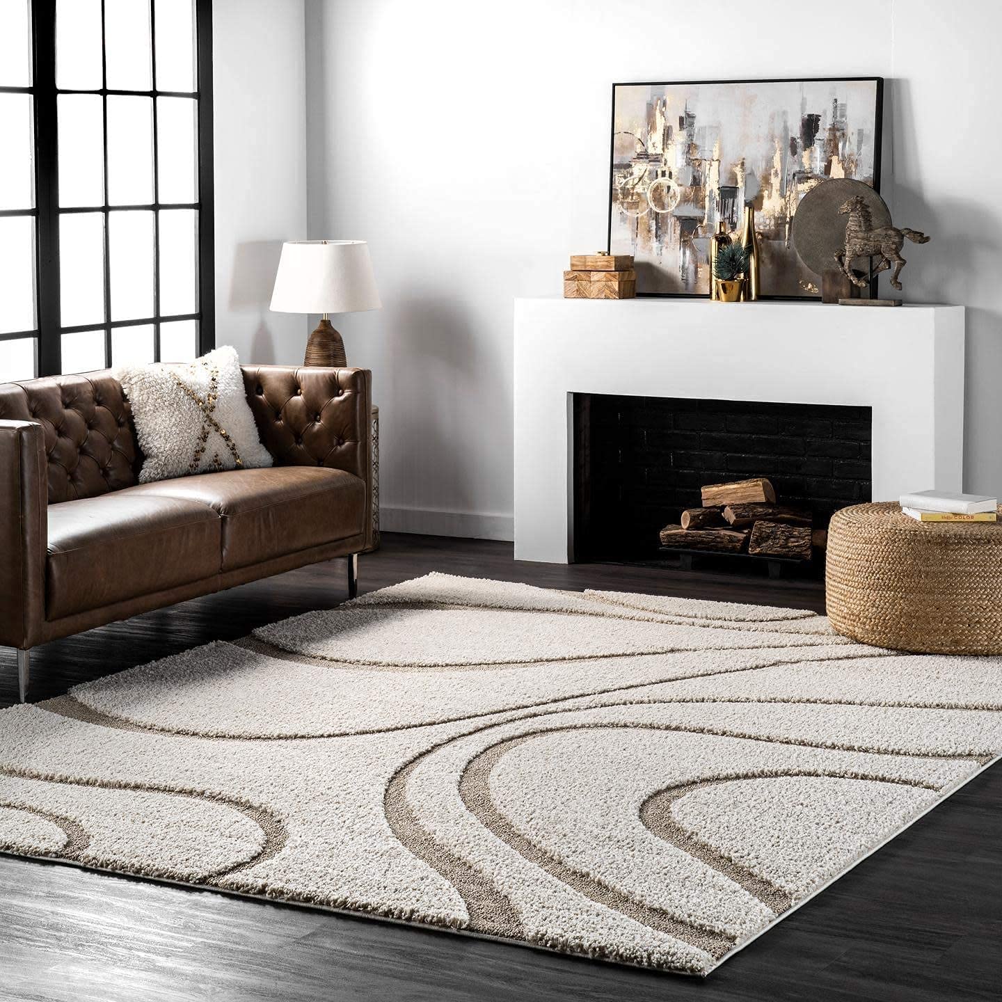 ZARACARPETS; 'Can Change The Floor Fluffy Soft Shaggy Hand Woven Carpets (USA) Exported Collection with 2.5 "Inch Thickness Carpets for Luxury Home (Ivory Wave, 5x7 FT)