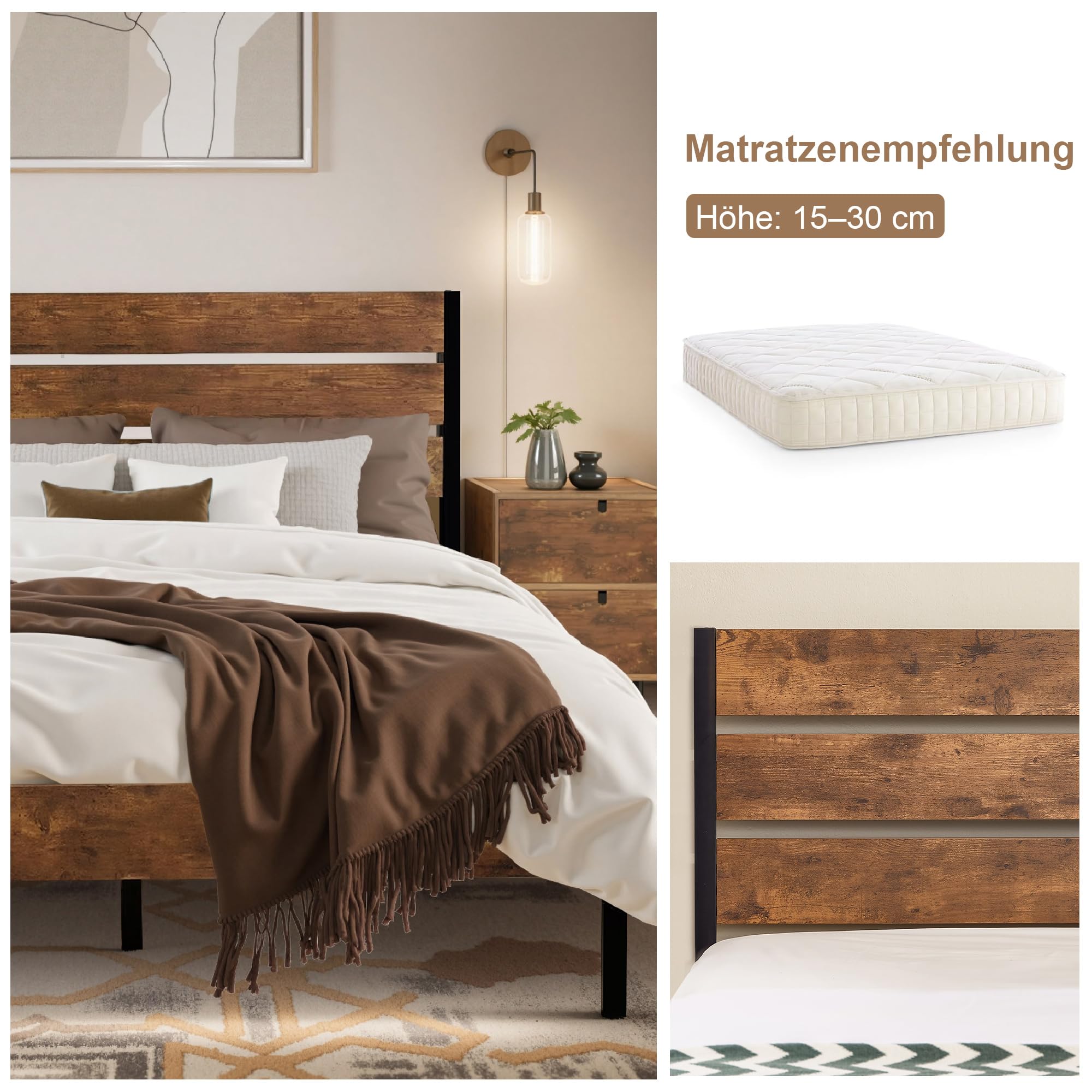 VECELO Letto imbottito 140 x 200 cm letto matrimoniale con testiera regolabile in altezza, telaio letto in tessuto con rete a doghe, telaio imbottito non richiede molle da boxe, velluto, senza