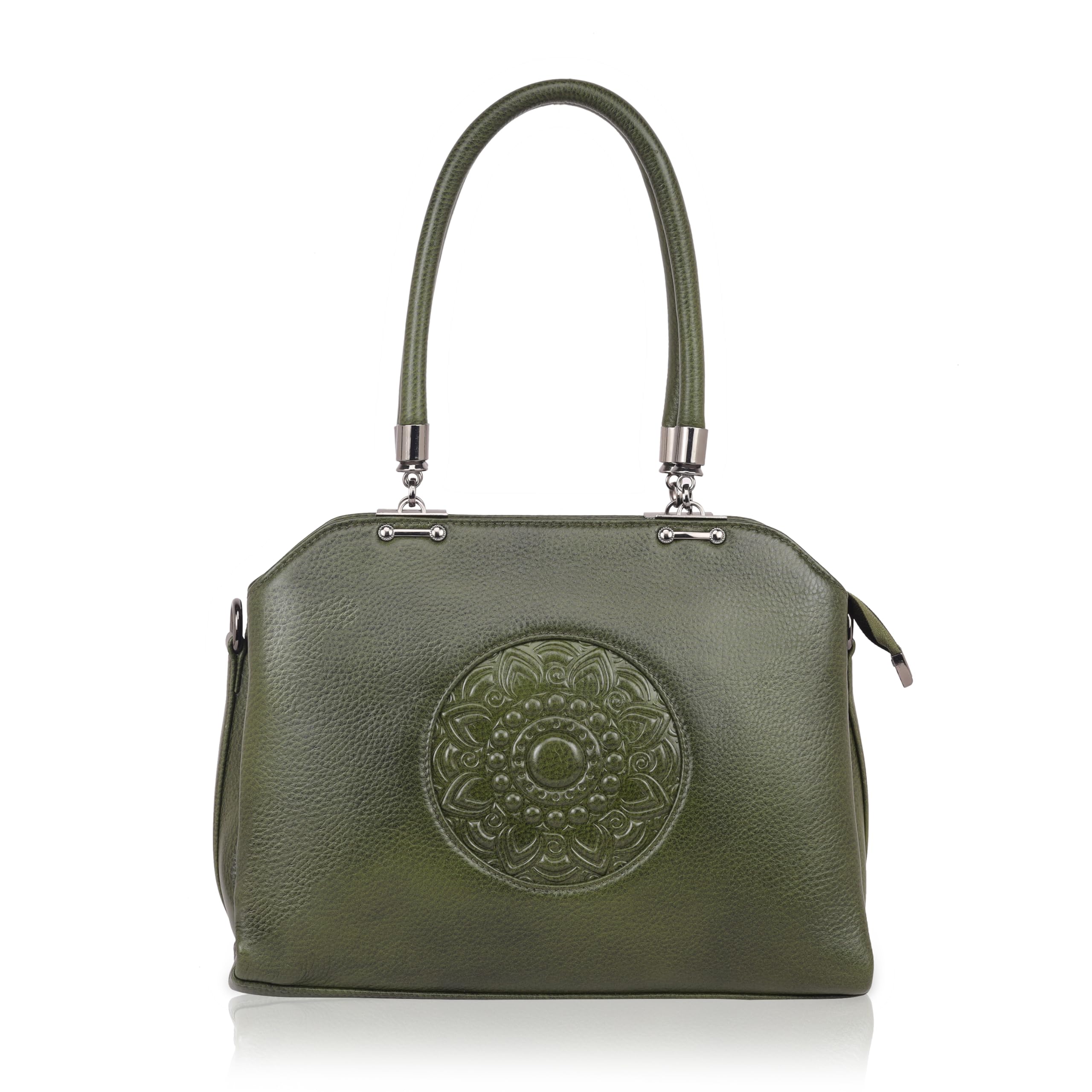 Chimo Genuine Leather Satchel Double Handle Handbag With Detachable CrossBody Shoulder Sling Strap for Women