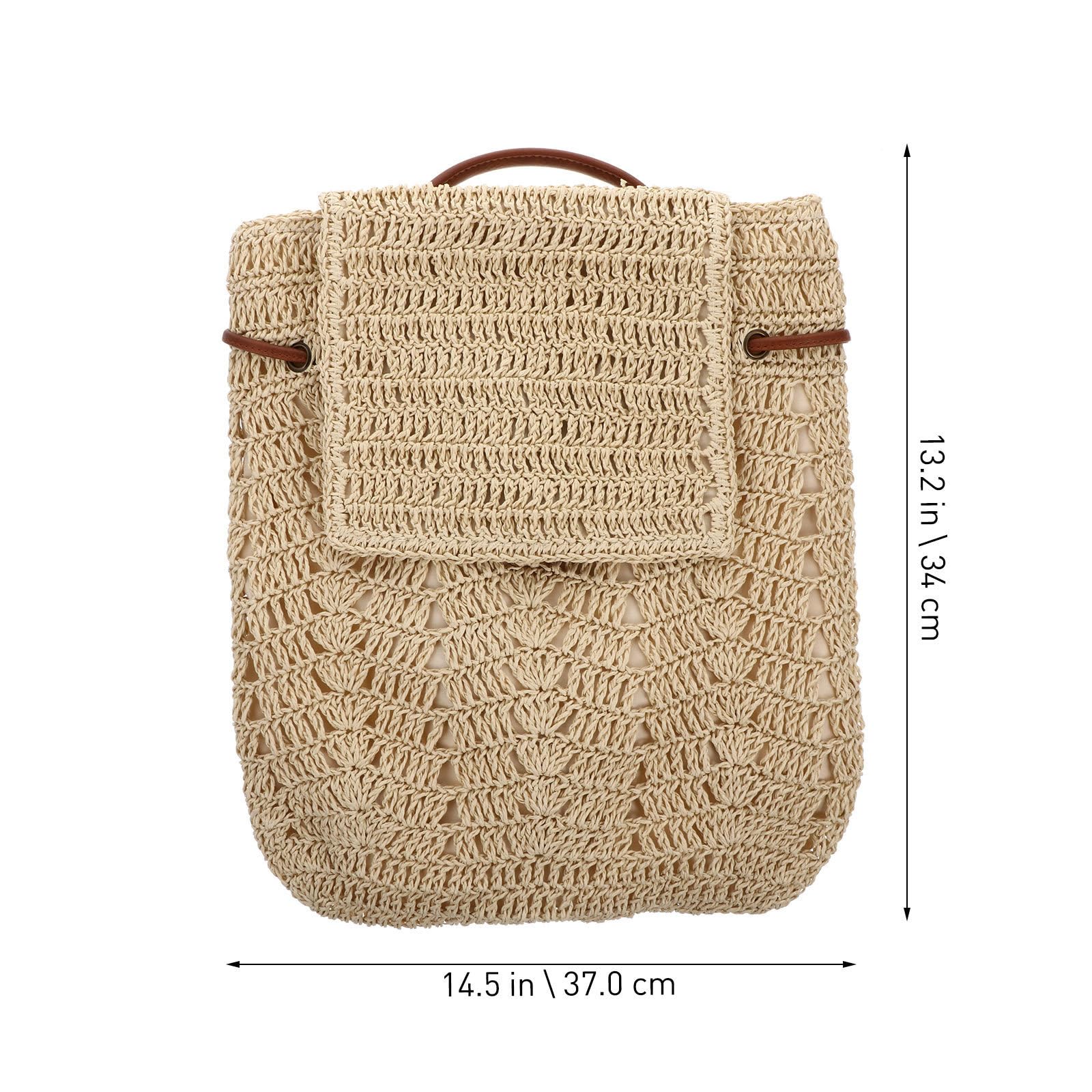 Zerodeko Bolsa de Playa Beige de Paja para Mujer, Bolso de Hombro y Mochila Doble Uso Cierre de Cordón, para Verano y Salidas, Bolso Ligero Espacio para Almacenamiento de Cosméticos