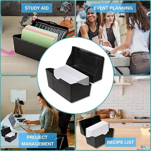 Miniatura 3 de 1InTheOffice Portatarjetas de índice 3x5, caja de plástico para tarjetas de índice de 3 x 5, negro, capacidad de 250 (2 unidades)