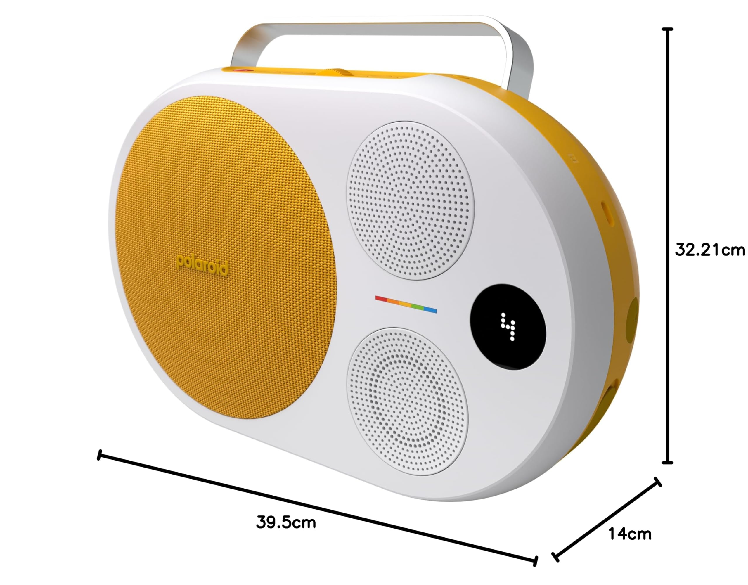 Polaroid Lettore musicale P4 (giallo) - Potente altoparlante Bluetooth wireless per grandi stanze ricaricabile con doppio accoppiamento stereo