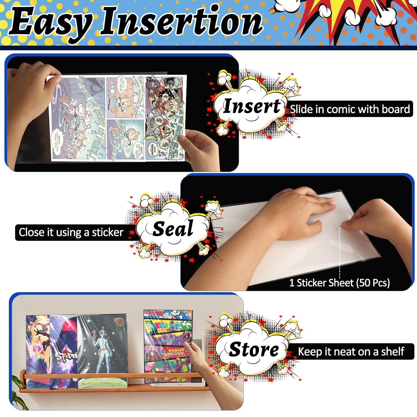 LOTMER 20 Sets Current Comic Book Bags and Boards 20ct Thickened 27PT Comic Book Backing Boards 20ct Acid-Free Clear Protector Comic Book Sleeves for Collectors, Regular Comics Magazine Storage