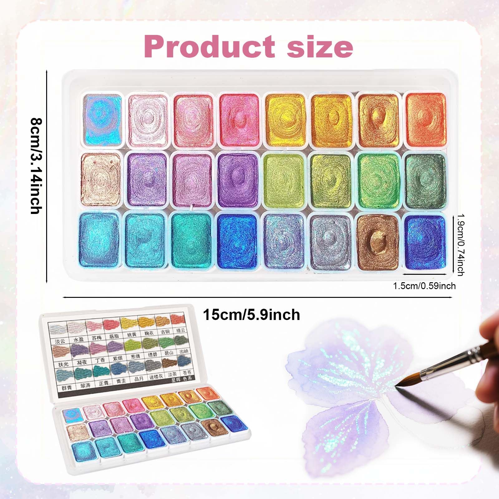 Peinture Aquarelle Nacrée 24 Couleurs, Ensemble Métallisé Paillettes Minérales pour Nail Art