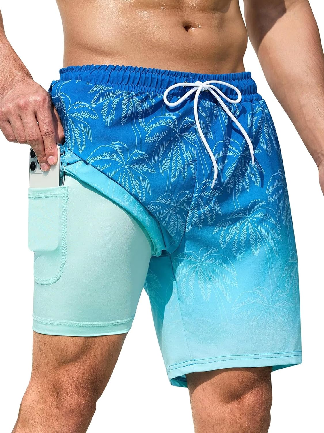 SILKWORLD Mens Swim Trunks Quick Dry Swimming Shorts with Compression Liner and Zipper Pockets